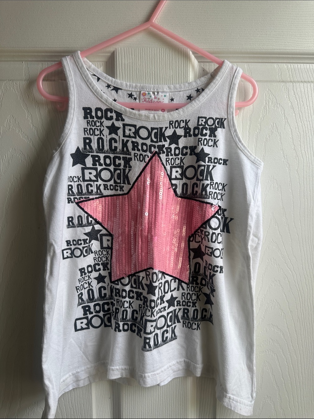 Kids White Tank Top with Pink Sequin Star - Rock Graphic